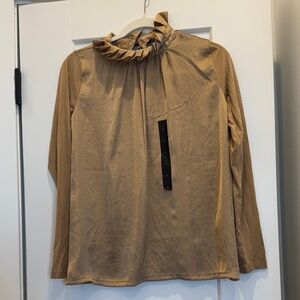 Banana Republic Tan Ruffle Neck Blouse